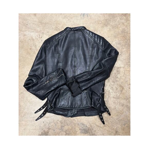 Zara Genuine Leather Moto Jacket Women’s S Black Quilted Biker Asymmetrical Zip - Picture 6 of 7